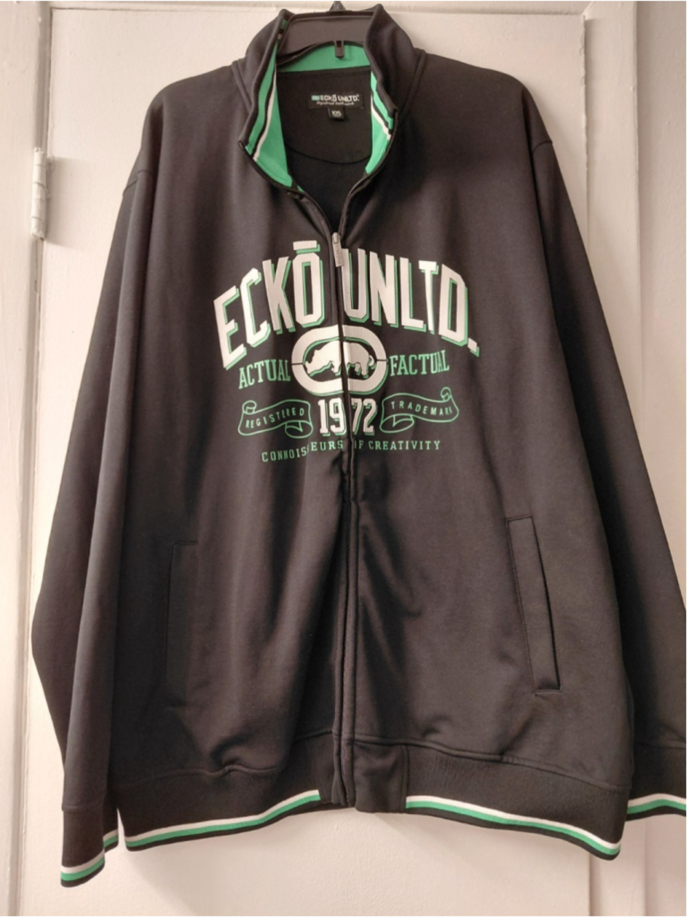 Men's Ecko Unltd Full Zip Polyester Outer Shell Black w/ Green Y2K
